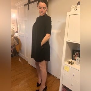 COS  | Dress | Black shift dress Knee Length | Pockets  leather collar |  Size 6
